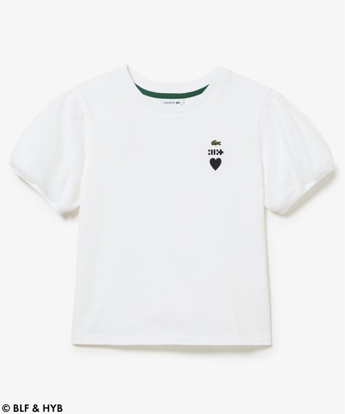 LACOSTE(ラコステ)の「チュールスリーブロゴ刺繍 Tシャツ(T LACOSTE(ラコステ)の「チュールスリーブロゴ刺繍 Tシャツ(T
