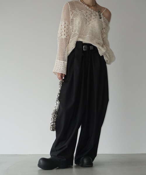 タックベルトループデザイン ボリュームパンツ chw25a046-ファッション