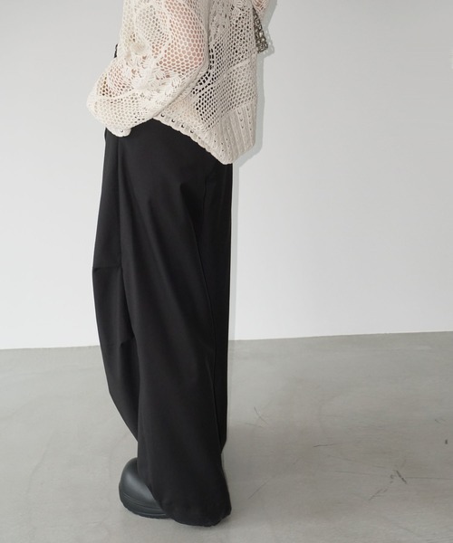 プリーツプリーズ　ベルトループパンツ ベルトループ付き撥水加工ストレッチ布帛カーゴ裾ジップパンツ