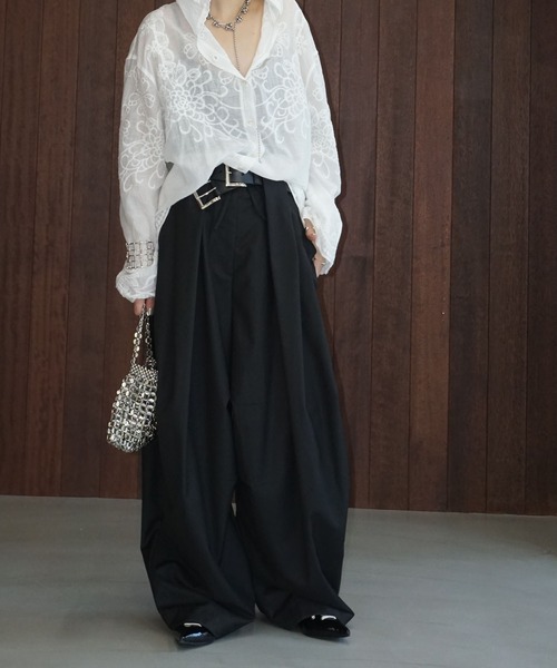 タックベルトループデザイン ボリュームパンツ chw25a046-ファッション