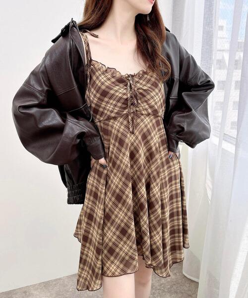 INGNI（イング）の「シアーチェックイレヘムチュニックワンピース（ワンピース・レディース・ブラウン系その他2/ネイビー系2・M）」の2枚目の写真