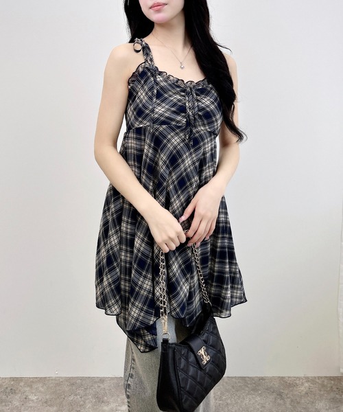 セール】シアーチェックイレヘムチュニックワンピース（ワンピース