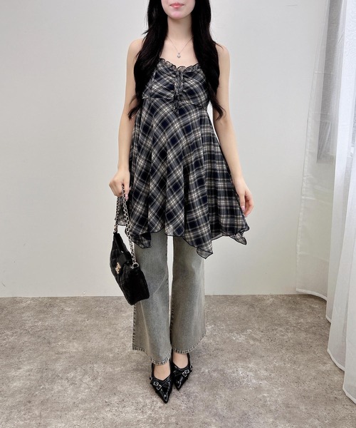 INGNI（イング）の「シアーチェックイレヘムチュニックワンピース（ワンピース・レディース・ブラウン系その他2/ネイビー系2・M）」の8枚目の写真