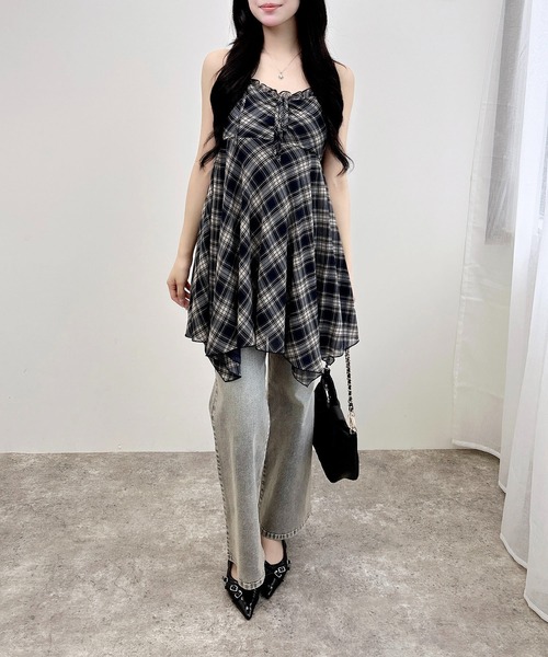 慈雨　白黒チェックワンピースチ　　ュニック ギンガムチェックワンピースチュニック | KEY MEMORY鎌倉