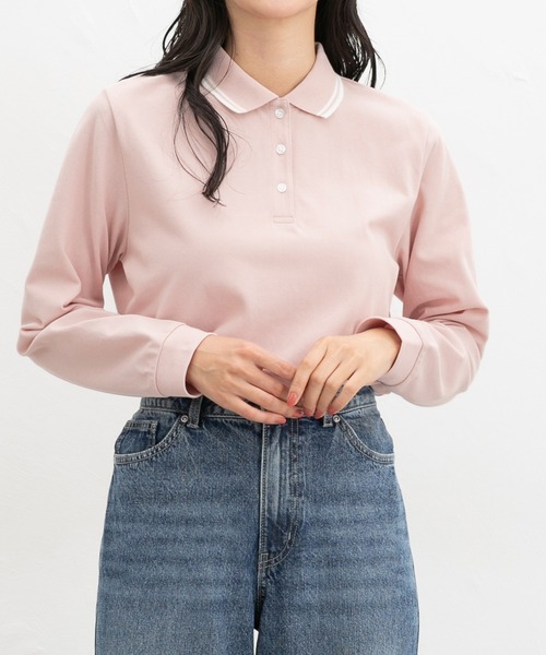 Honeys（ハニーズ）の「【吸水速乾・抗菌防臭・ＵＶカット】ポロシャツ（ポロシャツ・レディース・ピンク/ネイビー/オフホワイト/ブラック・S/M/LL/L）」の4枚目の写真