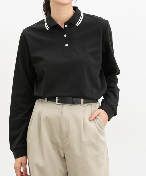 Honeys（ハニーズ）の「【吸水速乾・抗菌防臭・ＵＶカット】ポロシャツ（ポロシャツ・レディース・ピンク/ネイビー/オフホワイト/ブラック・S/M/LL/L）」の3枚目の写真