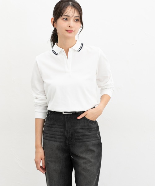 Honeys（ハニーズ）の「【吸水速乾・抗菌防臭・ＵＶカット】ポロシャツ（ポロシャツ・レディース・ピンク/ネイビー/オフホワイト/ブラック・S/M/LL/L）」の8枚目の写真