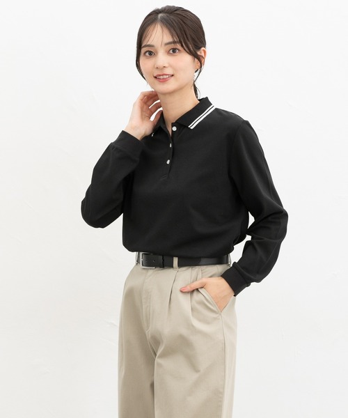 Honeys（ハニーズ）の「【吸水速乾・抗菌防臭・ＵＶカット】ポロシャツ（ポロシャツ・レディース・ピンク/ネイビー/オフホワイト/ブラック・S/M/LL/L）」の10枚目の写真