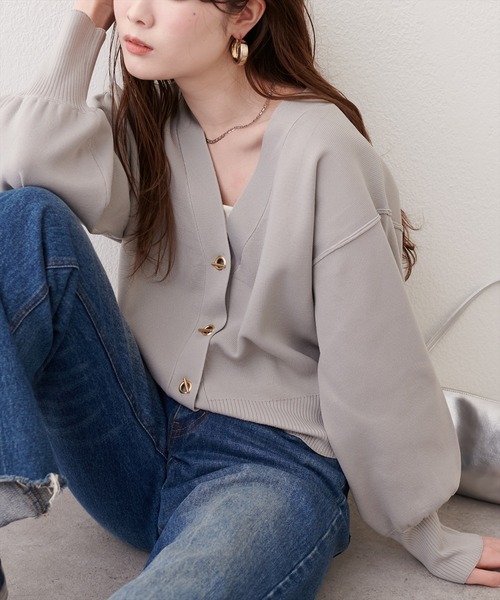natural couture(ナチュラルクチュール)の「【WEB限定】プチプラハトメバー釦カーデ(カーディガン/ボレロ・レディース・ネイビー/チャコールグレー/ブラック/ライトグレー/アイボリー/グレイッシュベージュ/ピンク系その他/モカ・FREE)」の5枚目の写真