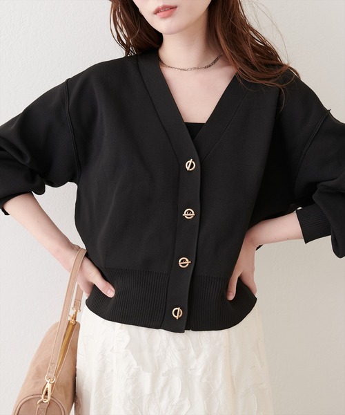 natural couture(ナチュラルクチュール)の「【WEB限定】プチプラハトメバー釦カーデ(カーディガン/ボレロ・レディース・ネイビー/チャコールグレー/ブラック/ライトグレー/アイボリー/グレイッシュベージュ/ピンク系その他/モカ・FREE)」の3枚目の写真