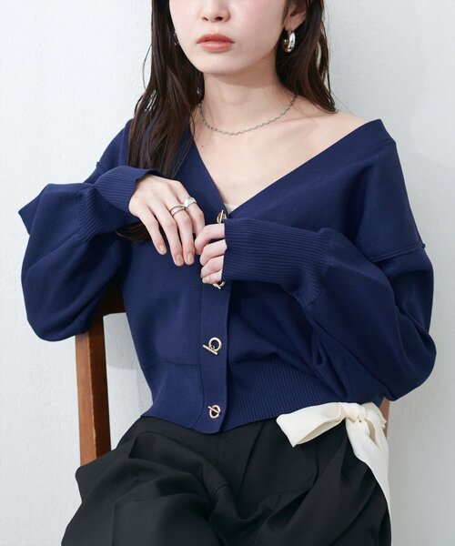 natural couture(ナチュラルクチュール)の「【WEB限定】プチプラハトメバー釦カーデ(カーディガン/ボレロ・レディース・ネイビー/チャコールグレー/ブラック/ライトグレー/アイボリー/グレイッシュベージュ/ピンク系その他/モカ・FREE)」の9枚目の写真
