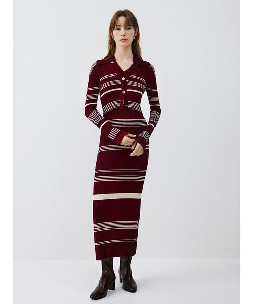 新品 フレイアイディー ポロカラー アンサンブル リブニット ワンピース セール】ポロカラーアンサンブルリブニットワンピース