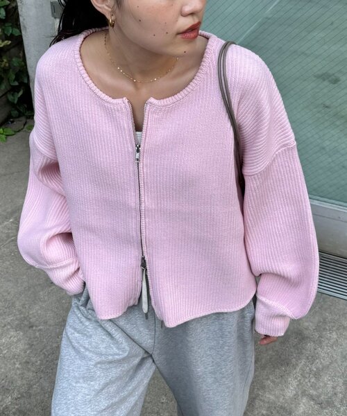 CIAOPANIC TYPY（チャオパニックティピー）の「【WEB限定】スポンディッシュダブルジップニットカーディガン（カーディガン/ボレロ・レディース・ピンク/カーキ/ブラック/グレー/オフホワイト・ONE SIZE）」の5枚目の写真