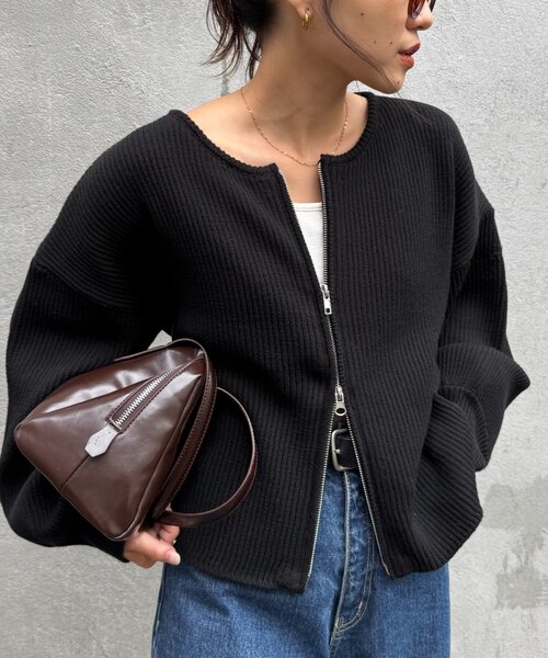 CIAOPANIC TYPY（チャオパニックティピー）の「【WEB限定】スポンディッシュダブルジップニットカーディガン（カーディガン/ボレロ・レディース・ピンク/カーキ/ブラック/グレー/オフホワイト・ONE SIZE）」の3枚目の写真