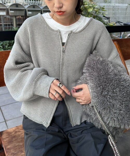 CIAOPANIC TYPY（チャオパニックティピー）の「【WEB限定】スポンディッシュダブルジップニットカーディガン（カーディガン/ボレロ・レディース・ピンク/カーキ/ブラック/グレー/オフホワイト・ONE SIZE）」の9枚目の写真