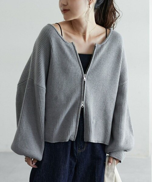 CIAOPANIC TYPY（チャオパニックティピー）の「【WEB限定】スポンディッシュダブルジップニットカーディガン（カーディガン/ボレロ・レディース・ピンク/カーキ/ブラック/グレー/オフホワイト・ONE SIZE）」の11枚目の写真