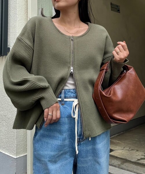 CIAOPANIC TYPY（チャオパニックティピー）の「【WEB限定】スポンディッシュダブルジップニットカーディガン（カーディガン/ボレロ・レディース・ピンク/カーキ/ブラック/グレー/オフホワイト・ONE SIZE）」の16枚目の写真