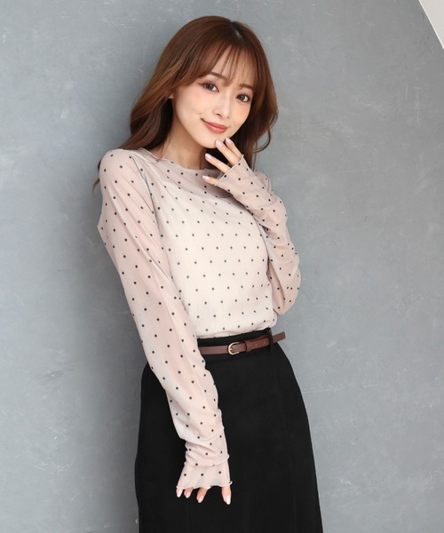 CECIL McBEE(セシルマクビー)の「ドット柄パワーネットトップス(Tシャツ/カットソー・レディース・ブラック/ベージュ/アイボリー・LARGE/MEDIUM)」の3枚目の写真