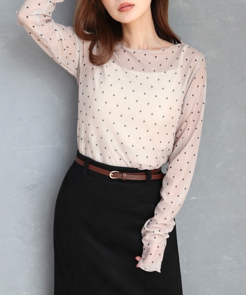 CECIL McBEE(セシルマクビー)の「ドット柄パワーネットトップス(Tシャツ/カットソー・レディース・ブラック/ベージュ/アイボリー・LARGE/MEDIUM)」の8枚目の写真