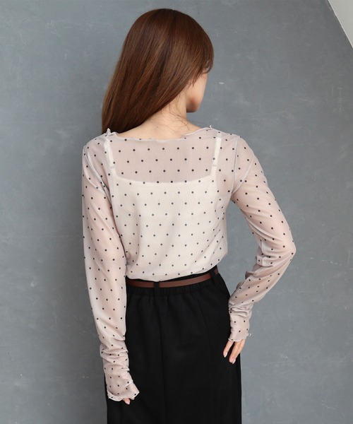 CECIL McBEE(セシルマクビー)の「ドット柄パワーネットトップス(Tシャツ/カットソー・レディース・ブラック/ベージュ/アイボリー・LARGE/MEDIUM)」の10枚目の写真