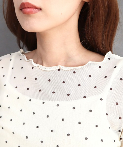 CECIL McBEE(セシルマクビー)の「ドット柄パワーネットトップス(Tシャツ/カットソー・レディース・ブラック/ベージュ/アイボリー・LARGE/MEDIUM)」の15枚目の写真