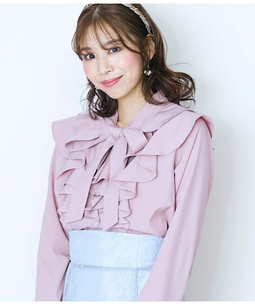 marun（マルン）の「＜大きいサイズ＞ラッフルフリルブラウス marun（シャツ/ブラウス・レディース・クリーム/ピンク・L/LL/3L/4L/5L）」の2枚目の写真