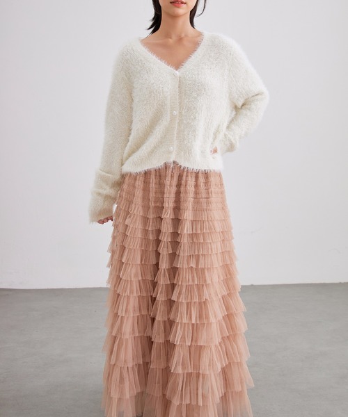 Lace Ladies（レースレディース）の「AVネック パール スパンコール シャギー ニット カーディガン（カーディガン/ボレロ・レディース・グレー/アイボリー/ブラック・FREE）」の11枚目の写真