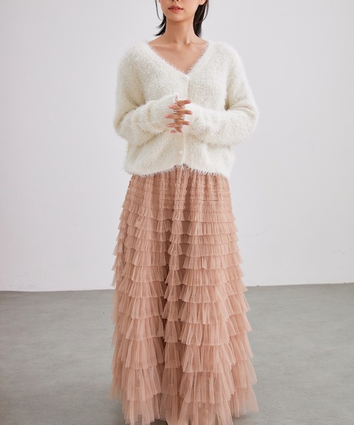 Lace Ladies（レースレディース）の「AVネック パール スパンコール シャギー ニット カーディガン（カーディガン/ボレロ・レディース・グレー/アイボリー/ブラック・FREE）」の13枚目の写真