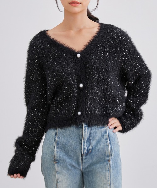 Lace Ladies（レースレディース）の「AVネック パール スパンコール シャギー ニット カーディガン（カーディガン/ボレロ・レディース・グレー/アイボリー/ブラック・FREE）」の18枚目の写真
