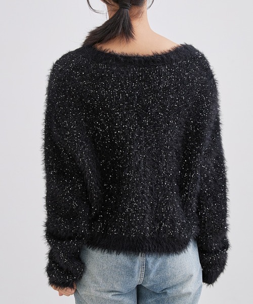 Lace Ladies（レースレディース）の「AVネック パール スパンコール シャギー ニット カーディガン（カーディガン/ボレロ・レディース・グレー/アイボリー/ブラック・FREE）」の9枚目の写真