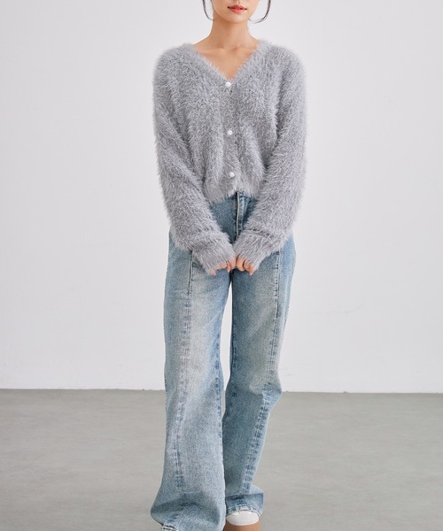Lace Ladies（レースレディース）の「AVネック パール スパンコール シャギー ニット カーディガン（カーディガン/ボレロ・レディース・グレー/アイボリー/ブラック・FREE）」の22枚目の写真
