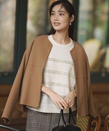 【美品】23区★美シルエット★ノーカラーコート　2017AW アンゴラ混　軽くて暖かい上質大人ウールコート