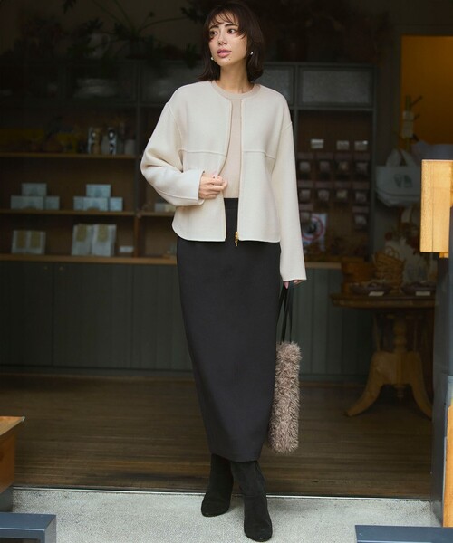 ウールライトリバー ノーカラー ショートコート（ノーカラーコート