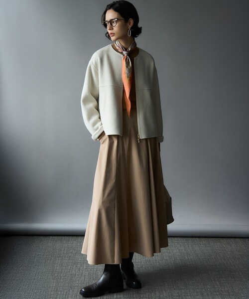 ウールライトリバー ノーカラー ショートコート（ノーカラーコート
