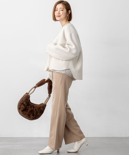 ウールライトリバー ノーカラー ショートコート（ノーカラーコート