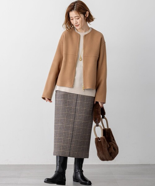 ウールライトリバー ノーカラー ショートコート（ノーカラーコート