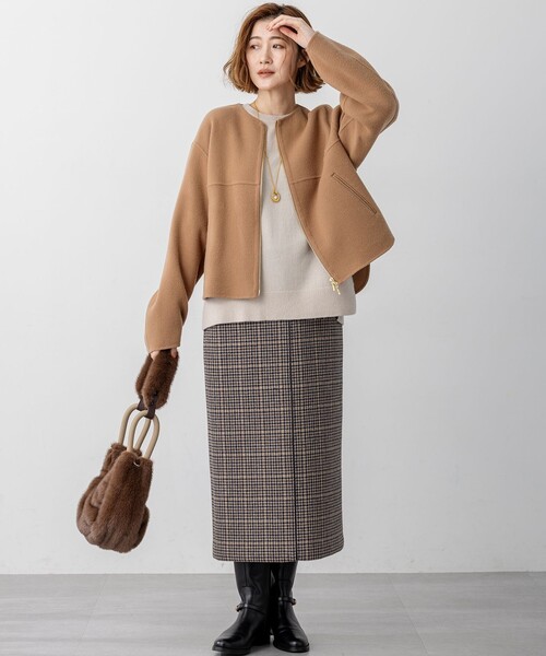 ウールライトリバー ノーカラー ショートコート（ノーカラーコート