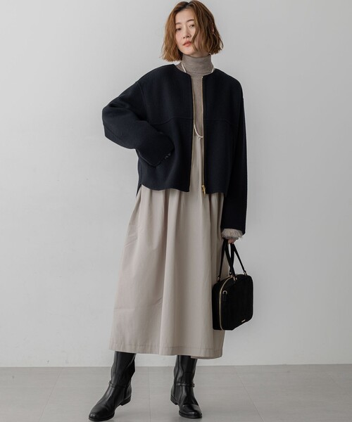 ウールライトリバー ノーカラー ショートコート（ノーカラーコート
