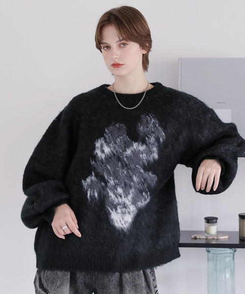 ROCHEM（ローシェン）の「バルーンスリーブアブストラクトグラデーションシャギーニット（ニット/セーター・メンズ・ブラック系2/ワイン/チャコール/ブラック系3/ブラック系1/ブラック系4・S/XS/L/M）」の4枚目の写真