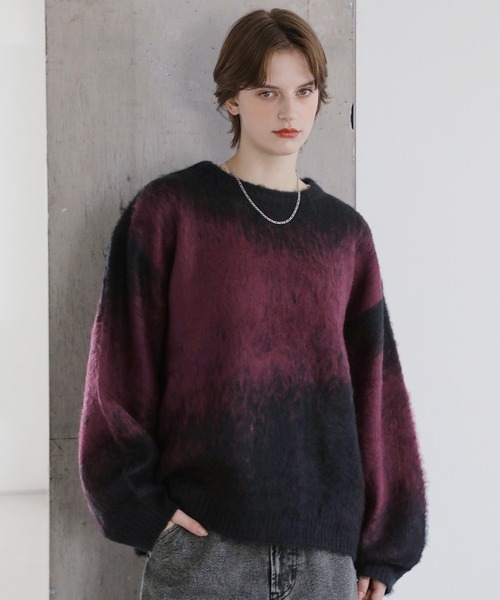 ROCHEM（ローシェン）の「バルーンスリーブアブストラクトグラデーションシャギーニット（ニット/セーター・メンズ・ブラック系2/ワイン/チャコール/ブラック系3/ブラック系1/ブラック系4・S/XS/L/M）」の6枚目の写真