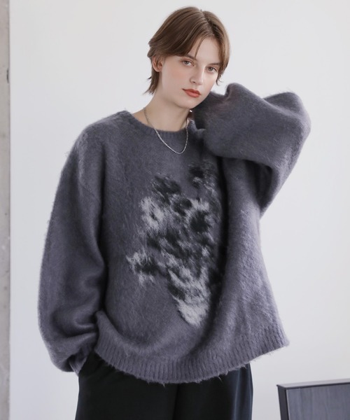 ROCHEM（ローシェン）の「バルーンスリーブアブストラクトグラデーションシャギーニット（ニット/セーター・メンズ・ブラック系2/ワイン/チャコール/ブラック系3/ブラック系1/ブラック系4・S/XS/L/M）」の5枚目の写真