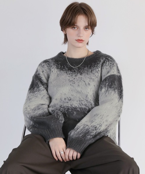 ROCHEM（ローシェン）の「バルーンスリーブアブストラクトグラデーションシャギーニット（ニット/セーター・メンズ・ブラック系2/ワイン/チャコール/ブラック系3/ブラック系1/ブラック系4・S/XS/L/M）」の9枚目の写真