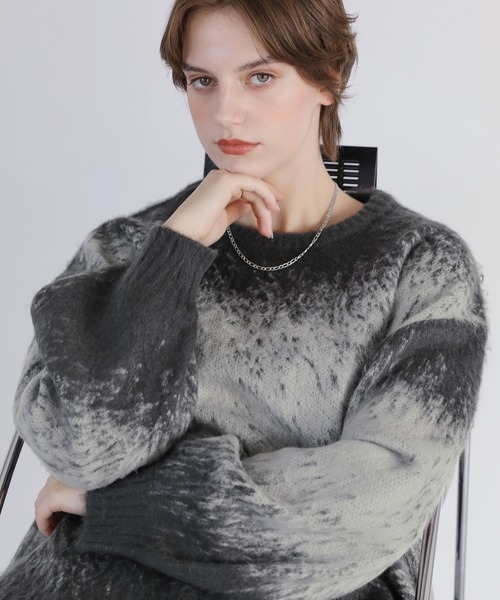 ROCHEM（ローシェン）の「バルーンスリーブアブストラクトグラデーションシャギーニット（ニット/セーター・メンズ・ブラック系2/ワイン/チャコール/ブラック系3/ブラック系1/ブラック系4・S/XS/L/M）」の13枚目の写真