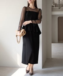 結婚式 オケージョン ドットチュール ペプラム ドレス/上品 フォーマル (S,M,L,XL)