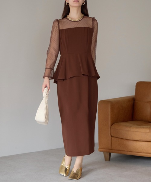 PREFERIR（プレフェリール）の「結婚式 オケージョン ドットチュール ペプラム ドレス/上品 フォーマル (S,M,L,XL)（ドレス・レディース・ネイビー/ブラウン/ブラック・MEDIUM/SMALL/X-LARGE/LARGE）」の20枚目の写真