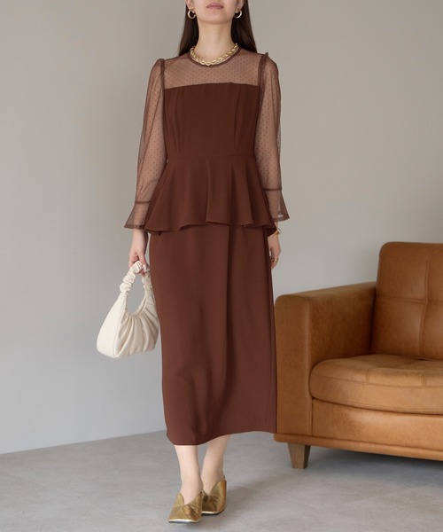 PREFERIR（プレフェリール）の「結婚式 オケージョン ドットチュール ペプラム ドレス/上品 フォーマル (S,M,L,XL)（ドレス・レディース・ネイビー/ブラウン/ブラック・MEDIUM/SMALL/X-LARGE/LARGE）」の21枚目の写真