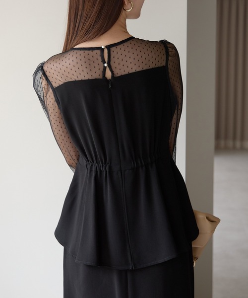 PREFERIR（プレフェリール）の「結婚式 オケージョン ドットチュール ペプラム ドレス/上品 フォーマル (S,M,L,XL)（ドレス・レディース・ネイビー/ブラウン/ブラック・MEDIUM/SMALL/X-LARGE/LARGE）」の4枚目の写真