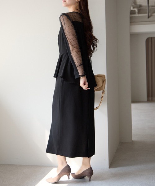 PREFERIR（プレフェリール）の「結婚式 オケージョン ドットチュール ペプラム ドレス/上品 フォーマル (S,M,L,XL)（ドレス・レディース・ネイビー/ブラウン/ブラック・MEDIUM/SMALL/X-LARGE/LARGE）」の6枚目の写真