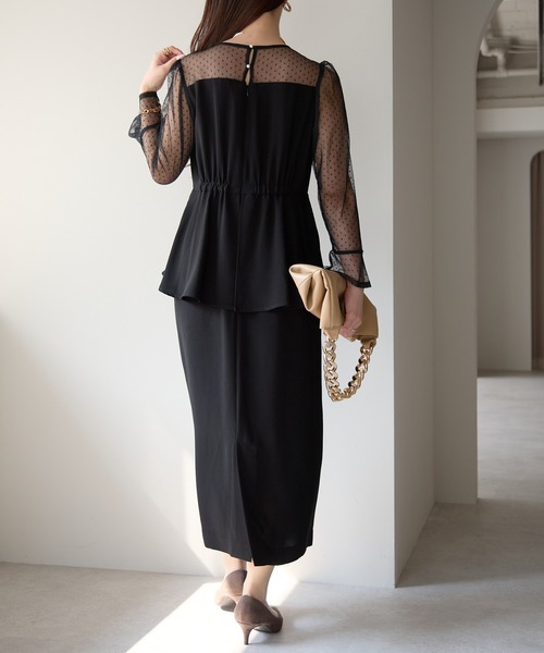 PREFERIR（プレフェリール）の「結婚式 オケージョン ドットチュール ペプラム ドレス/上品 フォーマル (S,M,L,XL)（ドレス・レディース・ネイビー/ブラウン/ブラック・MEDIUM/SMALL/X-LARGE/LARGE）」の7枚目の写真