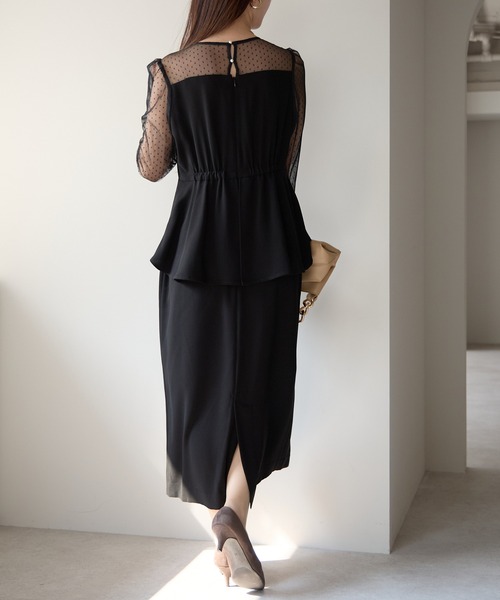 PREFERIR（プレフェリール）の「結婚式 オケージョン ドットチュール ペプラム ドレス/上品 フォーマル (S,M,L,XL)（ドレス・レディース・ネイビー/ブラウン/ブラック・MEDIUM/SMALL/X-LARGE/LARGE）」の8枚目の写真